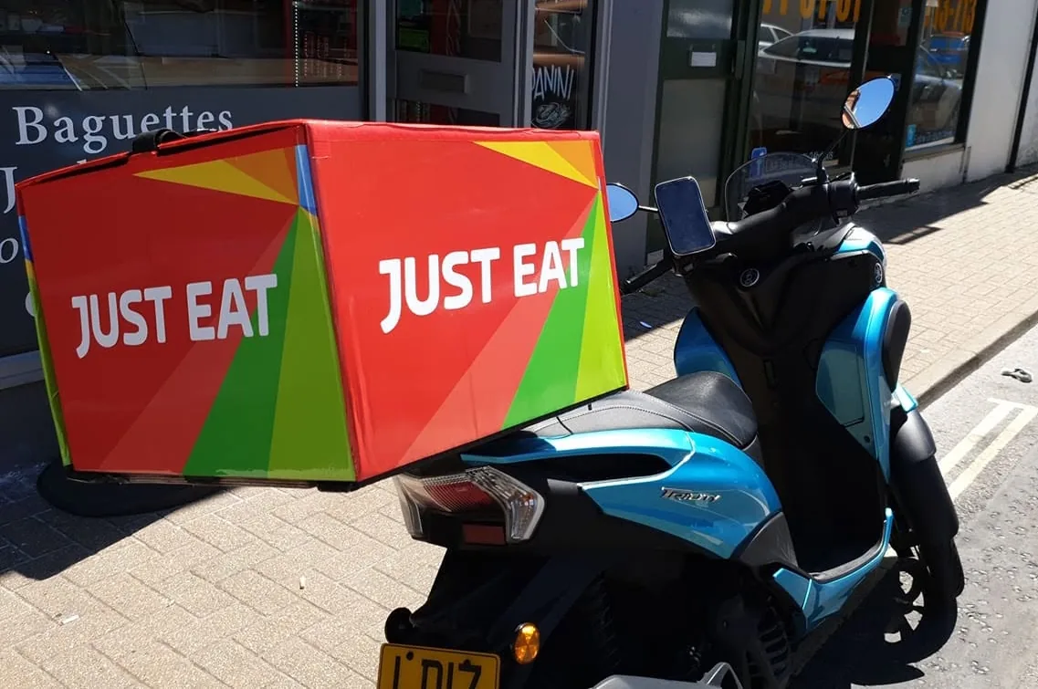 Adam’s delivery bike with a Just Eat delivery box