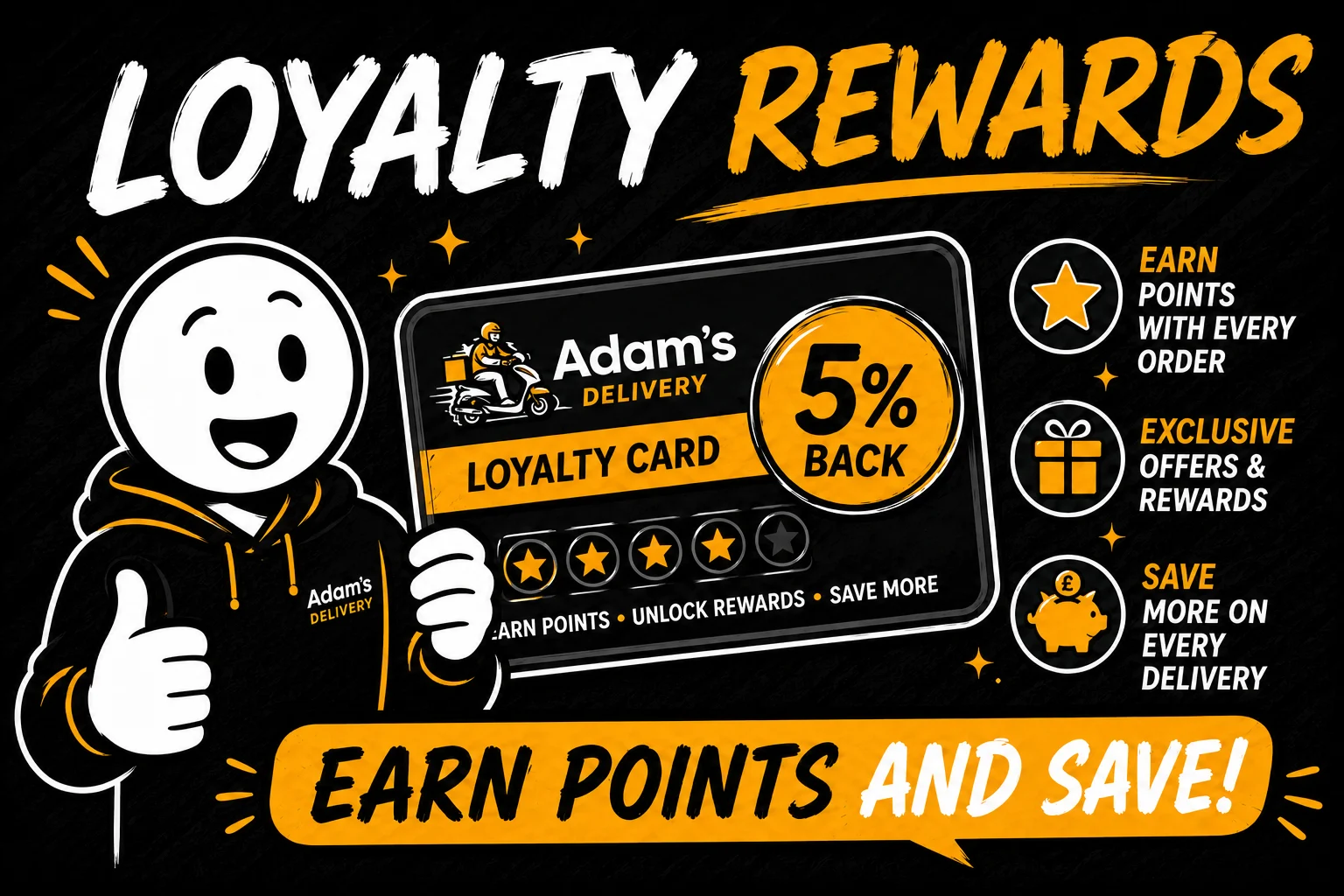 Adam's Delivery loyalty rewards with 5 percent back