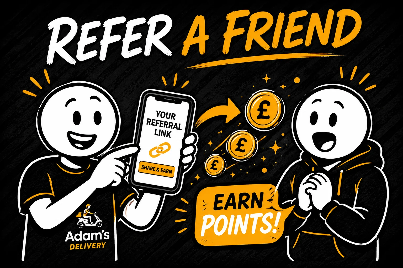 Refer a friend and earn Adam's Delivery reward points