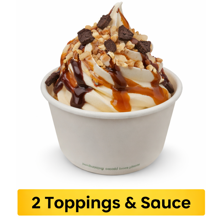 8oz Soft Serve Ice Cream (2 x Topping & Sauce)